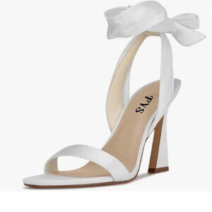 FYS White Open Toe Spool High Heel Satin Lace up Ankle Strap Sandals